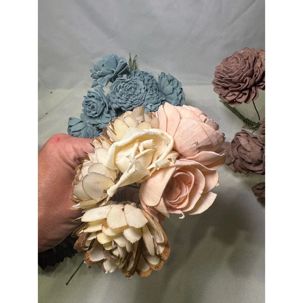 Sola Wood Flower Lot 64pc Assorted Colors‎ Roses Zinnias DIY Wedding Craft Decor